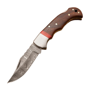 Premium Quality Direct Factory Made damascus Steel Folding Pocket Knife for Outdoor Camping Everyday Use with leather sheath - Product Image 1