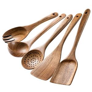 Ensemble de cuillères de cuisine en bois de qualité supérieure avec spatule, louche et cuillère de service pour ustensiles de cuisson antiadhésifs - Product Image 5