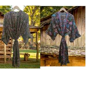 Robe Kimono en Soie Tissée à Motifs Floraux pour Femme, Élégante, Style Bohème, Cache-Maillot, Manches Larges, Ceinture Ajustable, Infroissable, Respirante, Usage Quotidien - Product Image 3
