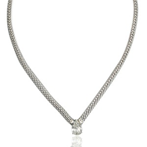18K White Gold Pear Pendant <b>Necklace</b> | Luxury Tennis Chain Large Teardrop | Elegant Gift <b>Statement</b> - Product Image 4