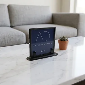 ARTISAN DESIGN Modern <b>Black</b> Brass Glass Tabletop <b>Photo</b> <b>Frame</b> Stand 4x4inch Decorative Home Wedding Gift Premium Quality - Product Image 2