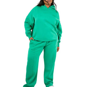 Prix d'usine, logo personnalisé, ensemble de survêtement 2-en-1 à capuche en coton 100% écologique, grande taille, couleur unie, pour femme, collection automne, vente chaude, OEM - Product Image 1