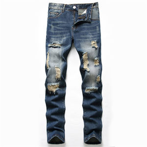 Pantalones Vaqueros de Diseño con Parches para Hombre, Multicolor, Corte Ajustado, Moda - Product Image 2