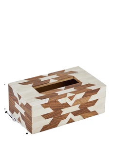 Boîte à mouchoirs en résine et bois opulente avec accents de mop naturels Table à manger, table basse et décor de salle de bain - Product Image 2