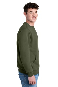 Sweat-shirt à col rond uni vert olive, avec poche kangourou, pull-over en coton vierge - Product Image 3