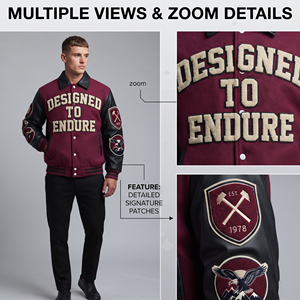 Manufacture Varsity Jacket Men Leather Sleeve Patches Front Wool Chenille Embroidery Varsity Jackets Mens Letterman Varsity <b>Coat</b> - Product Image 5