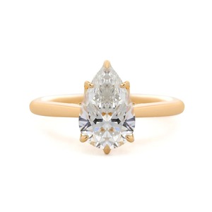 18K Yellow Gold Pear Solitaire Lab Grown Diamond Hidden Halo <b>Plain</b> Band <b>Ring</b> IGI Certified Custom Bridal Luxury - Product Image 1