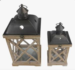 Farol de Madera Cuadrado Natural con Paneles de Vidrio, Portavelas Rústico Hecho a Mano para Decoración del Hogar, Navidad, Pascua, Bodas - Product Image 2