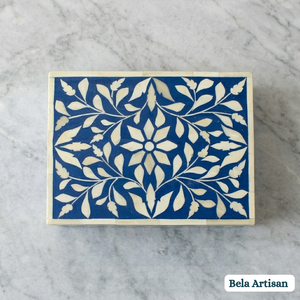 Caja de Recuerdos Artesanal con Incrustaciones de Hueso Azul, Diseño Floral, Organizador Decorativo para Joyas y Recuerdos, para Baño o Sala de Estar - Product Image 3