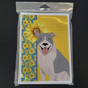 Whimsical Summer Sunflowers Blue <b>White</b> Pit Bull Terrier Pack 8 A7 Size 5x7 Blank Greeting Cards with <b>Envelopes</b> for Note Writing - Product Image 3