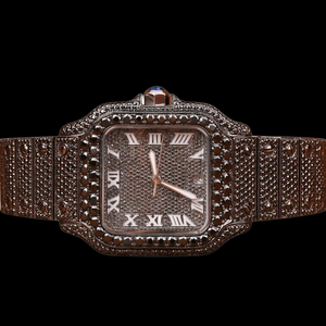 Montre homme de style hip-hop entièrement sertie de moissanite et de diamants noirs, chiffres romains, boîtier carré, montre haut de gamme. - Product Image 1