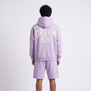 Ensemble de shorts de survêtement amples pour hommes avec broderie effet usé, 100 % polaire polyester, à capuche, coupe ample, épaules tombantes, pour l'hiver - Product Image 2