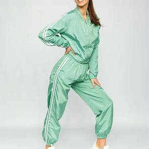 Conjunto Deportivo Verde Menta para Mujer, Manga Larga, Corte Holgado, Cintura Elástica, Color Sólido, Ropa Deportiva Informal, Estilo Primavera - Product Image 3
