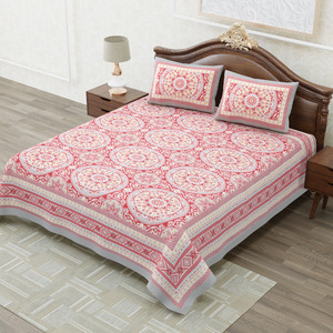 Juego de Sábanas King Size de Algodón Estampado con Motivo Étnico Coral y 2 Fundas de Almohada para Uso Diario - Product Image 4