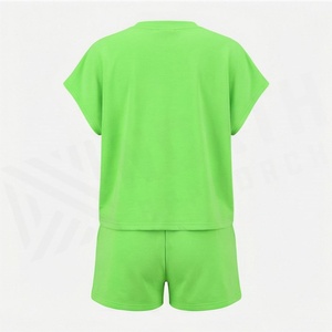 Women's Green 2 Piece <b>Knitted</b> Casual Shorts <b>Set</b> Crew Neck Short Sleeve Top Above Knee Solid Color Breathable Loose Fit Spring - Product Image 2