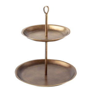 Soporte Redondo de Dos Niveles para Pastel con Superficie de Piedra y Marco de Metal Dorado, Reutilizable para Exhibición de Postres - Product Image 2