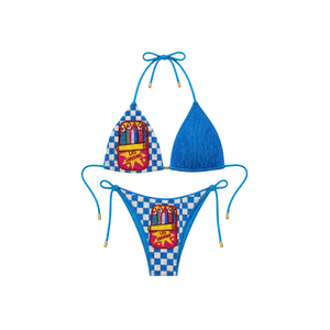 Bikini Azul Claro con Cuentas y Bordado Personalizado, Cuello Halter, Traje de Baño de Dos Piezas para Mujer, Micro Triángulo, Venta al Por Mayor - Product Image 3