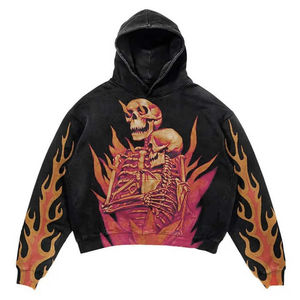 Sudadera Corta con Capucha Personalizada para Hombre y Mujer, Diseño Gótico de Esqueleto y Llamas, Sudadera con Gráfico de Calavera, Estilo Urbano - Product Image 2