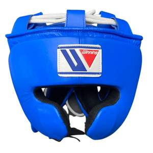 Ensemble de gants de boxe Pro Winning bleus personnalisables, gants de boxe à lacets en cuir véritable, gants d'entraînement pour le kick-boxing. - Product Image 3