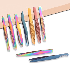Pinzas Profesionales de Acero Inoxidable al por Mayor de Fábrica, Pinzas para Cejas Inclinadas Multicolores con Logotipo Personalizado - Product Image 1
