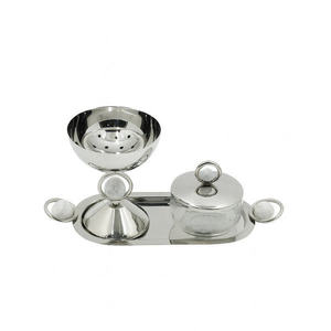 Luxury Stainless Steel and Glass Incense Burner Set Bulk Polished Silver Bakhoor Censer <b>Marble</b> Handle Tray and Storage <b>jar</b> - Product Image 1