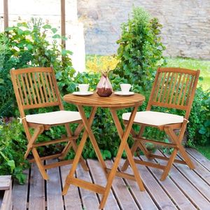 Ensemble de 3 chaises de bistrot en bois confortables et rembourrées pour vos besoins en mobilier de patio - Product Image 3