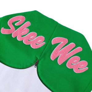 เสื้อฮู้ด AKA White Prep Unisex สีชมพูแต่งขอบสีเขียว เสื้อสเวตเชิ้ตแบบสวมหัวลำลอง ผ้าฟลีซมีฮู้ด แฟชั่นเสื้อผ้าคอลเลคชั่น - Product Image 4