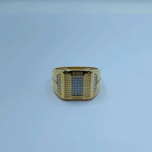 Elegant 22K Gold <b>Mens</b> Ring with Diamond Center Panel and Perforated Band Design Stylish Heavy Finger Ring Luxury Jewellery - Product Image 2