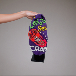 Handmade Let Get Cray Lobster Beaded <b>Headband</b> Fun Slogan Embroidered Knot Women and Girl Fashion Comfortable Soft Party Hairband - Product Image 3