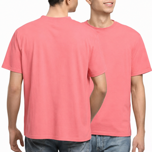 Camiseta Casual de Manga Corta con Cuello Redondo para Hombre, Color Rosa Coral Sólido, Corte Regular, 100% Algodón Jersey, Diseño Liso, 2026 - Product Image 4