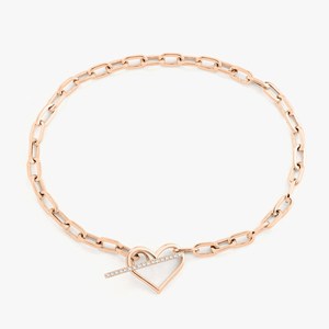 Pulsera de Cadena con Cierre de Corazón de Diamantes, Oro Sólido de 10k, 14k, 18k, Pulsera Apilable, Joyería Minimalista - Product Image 1