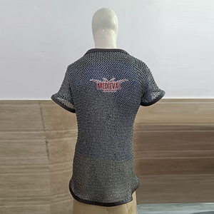 เสื้อเกราะเหล็กอ่อนแบบโซ่ถัก แหวนตอกแบบแบน แขนครึ่งแขน แต่งขอบหนัง ชุดเกราะอัศวินยุคกลางสำหรับการจำลองสถานการณ์ - Product Image 5