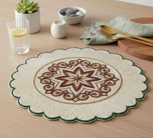 NEHA ENTERPRISES Geometric Embroidery Beaded Floral <b>Place</b> <b>Mat</b> Gold White Woven Polyester Eco-Friendly Handmade Luxury Modern - Product Image 4