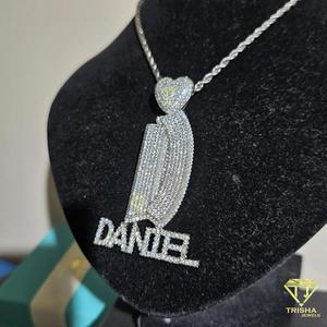 Pendentif personnalisé de luxe avec initiale « G » et anneau en forme de cœur, diamant cultivé en laboratoire, chaîne en corde, collier hip-hop pour homme - Product Image 3