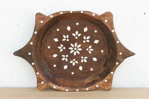 Plateau décoratif vintage indien en bois avec incrustations de os, fait main, pour bougies, serviettes de salle de bain, décoration de console ou de buffet - Product Image 2