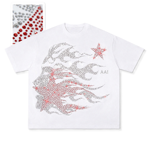 Custom <b>Y2K</b> Rhinestone 100% Cotton Mens Shirts Manufacturer Drop Shoulder Crewneck Casual Streetwear Summer <b>Top</b> Private Label OEM - Product Image 4