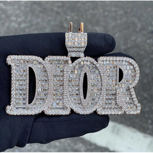 Two Tone Gold & Sterling Silver Diamond Hip Hop Iced Pendant with VVS Baguette Moissanite Letter Number Pendants - Product Image 1