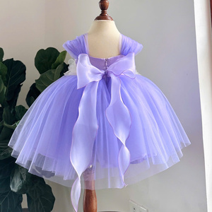 Robe de princesse en tulle fleuri pour filles, 103 modèles, avec appliques florales 3D à la taille, bretelles réglables à nouer dans le dos, couleur pastel, pour occasions spéciales, avec nœud assorti - Product Image 4