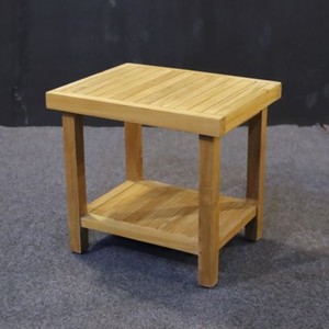 Modern Solid Teak Wood <b>Stool</b> with Lower Shelf Storage Well Sanded for <b>Bathroom</b> Outdoor or Living Room Furniture Model ST002 - Product Image 1