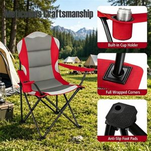 Set di 2 Sedie da Campeggio Pieghevoli Resistenti, Capacità 330 LBS, Imbottitura in Oxford 600D, Sedie Portatili da Esterno con Portabicchieri per Parchi - Product Image 4