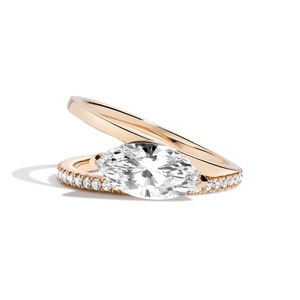 14K Solid Gold Marquise Cut Diamond <b>Ring</b> with Pav Bottom Band for <b>Wedding</b> Engagement - Product Image 1