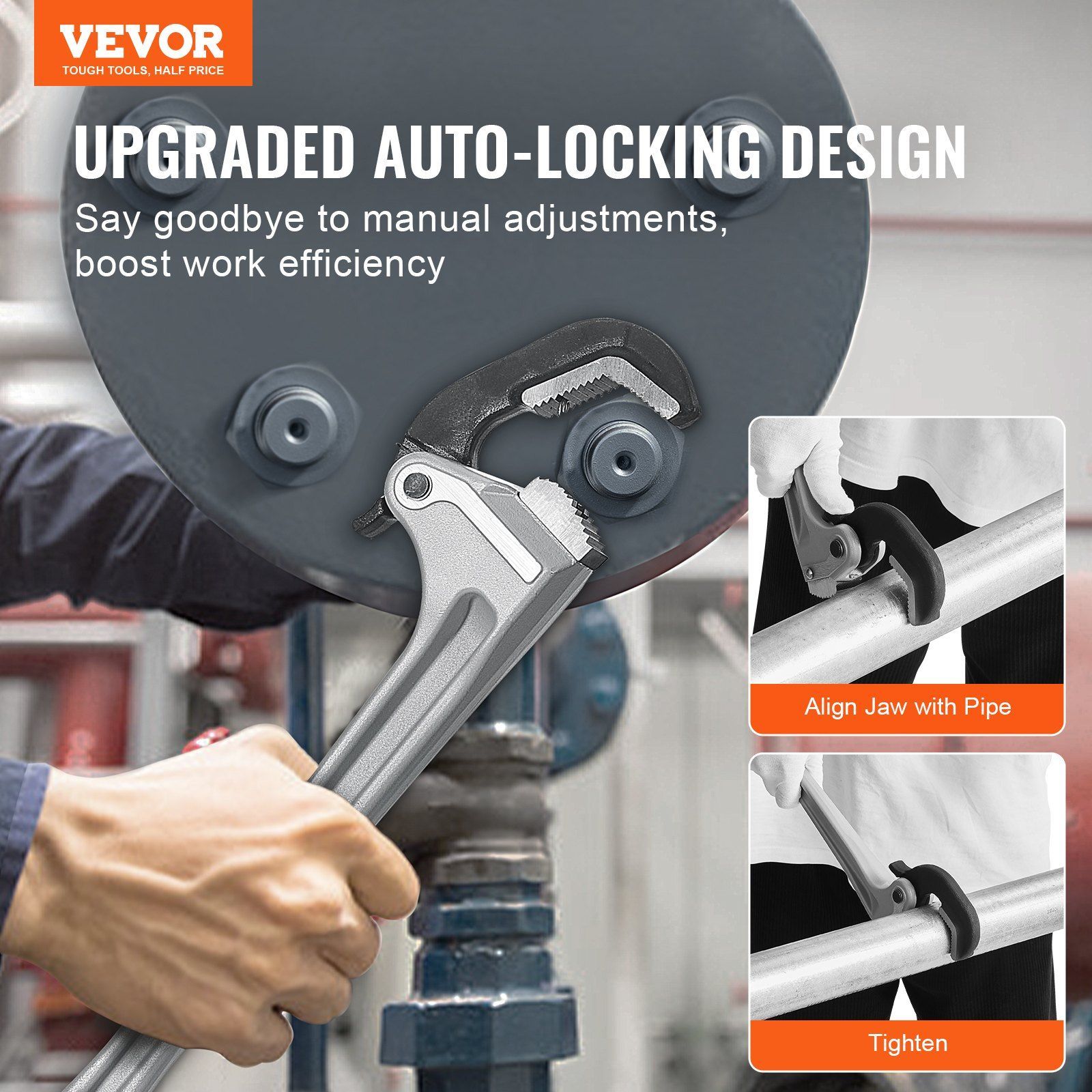 18-Inch Aluminum Pipe Wrench – Industrial-Grade Adjustable Jaw Manual Plumbing Tool - View 3