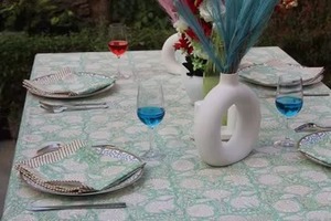Sage Green Floral <b>Tablecloth</b> Block Printed <b>Tablecloth</b> Cotton TableCover Boho Home Decor Farmhouse <b>Tablecloth</b> Dinning Table Decor - Product Image 2