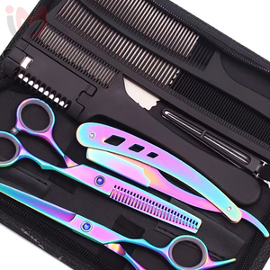 Ensemble de barbier en acier inoxydable de haute qualité, ciseaux de coupe de cheveux arc-en-ciel durables, ciseaux à effiler argentés - Product Image 4
