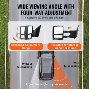 2004-2014 Ford F150 specchietti da traino riscaldati a sinistra coppia di segnale di luce pozzanghera vetro convesso controllo manuale telescopico - Product Image 3