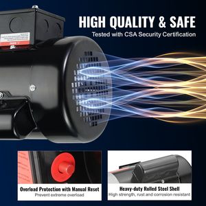 Motore Elettrico Monofase 1HP 1725 Giri/min AC 115V/230V Telaio 56C 60Hz per Compressore d'Aria, Albero con Scanalatura da 5/8'', 1KW, Rotazione CW/CCW - Product Image 4
