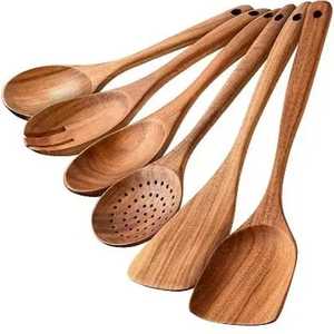 Ensemble d'ustensiles en bois teinté moderne, 10 pièces, cuillères de cuisine artisanales en bois de hêtre avec des poignées minimalistes grises élégantes - Product Image 1
