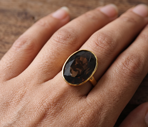 Natural Smoky Quartz Gemstone 925 <b>Solid</b> Sterling <b>Silver</b> Gold Plated Handmade Certified Gothic Jewelry Ring for Black Friday - Product Image 6