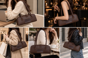 Bolso de Hombro de Mujer Beena's, en Cuero PU Marrón, con Cierre de Cremallera, Dos Asas, Diseño Minimalista, Estilo Vintage Otoñal, Impermeable - Product Image 4