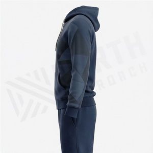 Survêtement à capuche pour homme à imprimé géométrique, fermeture éclair intégrale, vêtements de sport décontractés, sweat-shirt en polyester avec poches latérales, tenue d'automne - Product Image 3
